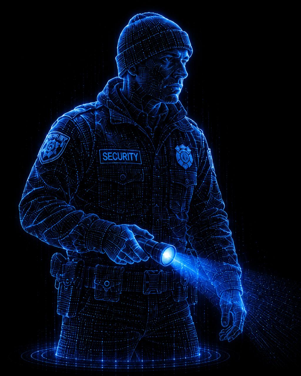 Officer sweeping a site with a flashlight at night